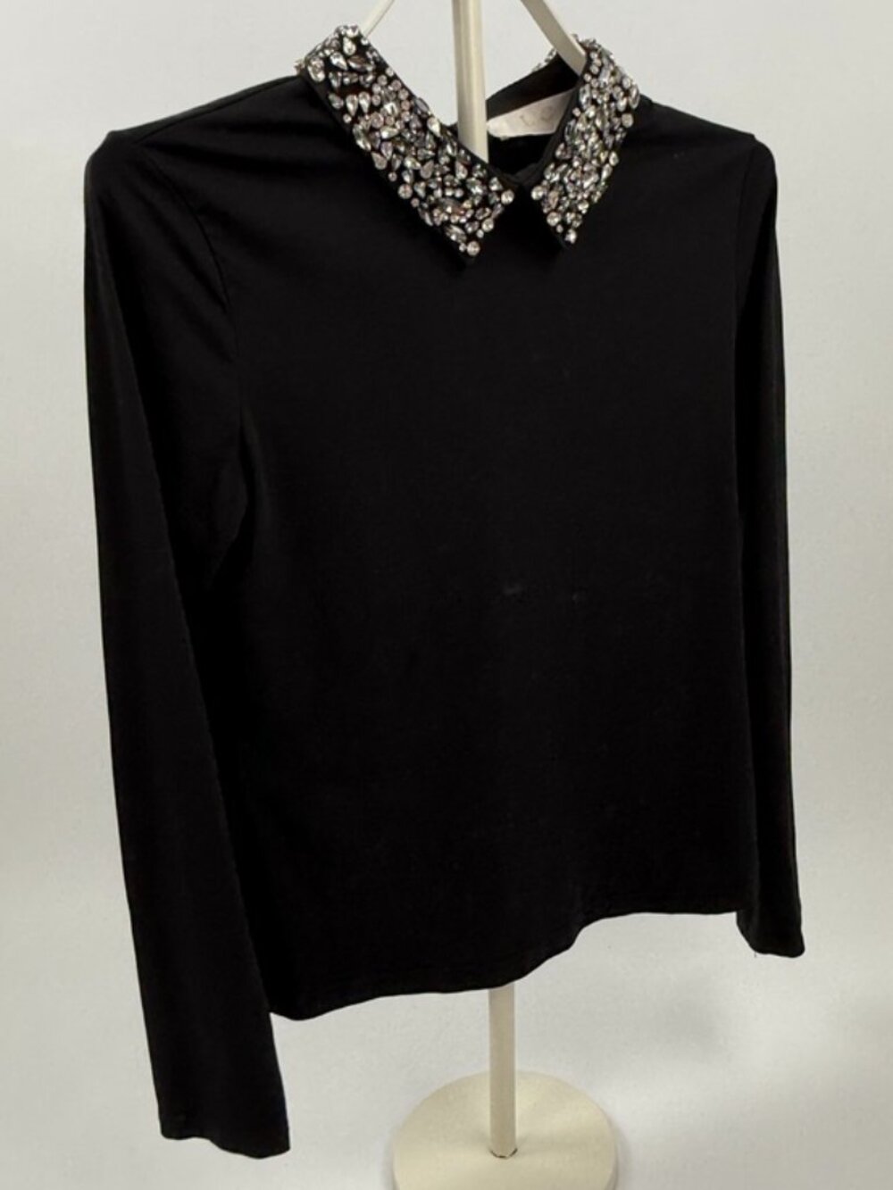 Lizette Collection Black Embellished Collar Top Women’s L